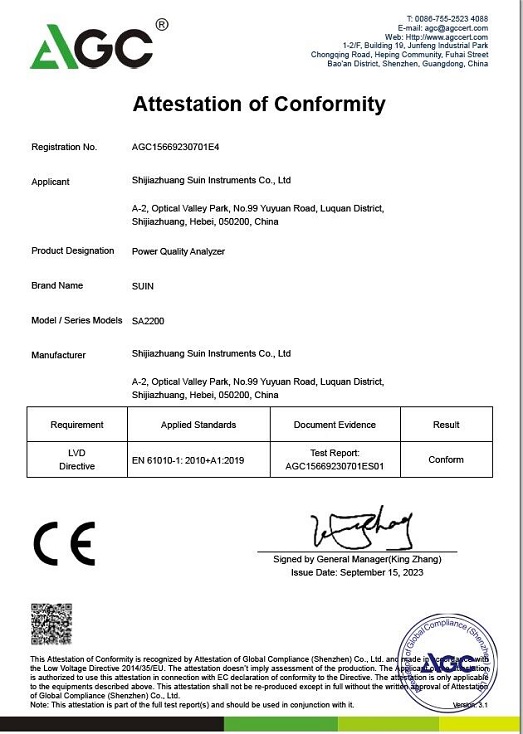 SA2200 CE LVD Certificate
